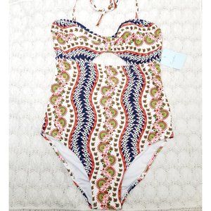 Cupshe one piece bathing suit, white multi, size M